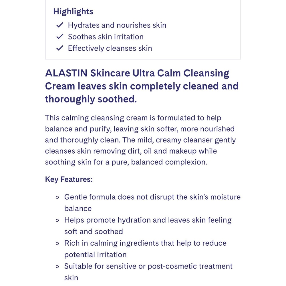 Alastin Skincare Ultra Calm Cleansing Cream 5oz 148ml Soothing Facial Cleanser‎ - Picture 4 of 6